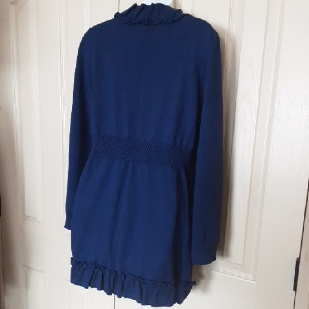NY Collection Navy Ruffle Cardigan - Picture 3 of 7